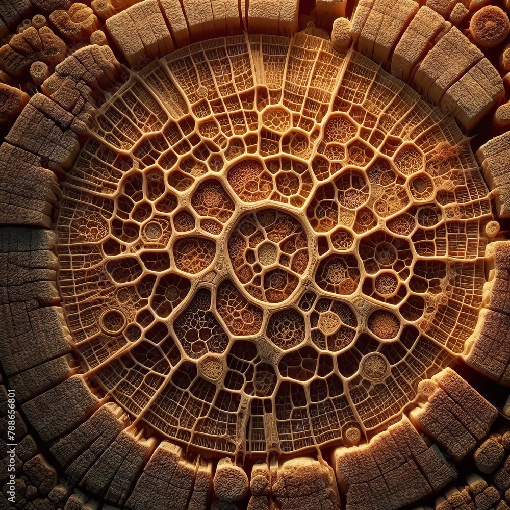Obraz premium Intricate Layered Patterns: A Close-Up of Aged, Weathered, and Sculpted Wooden Texture
