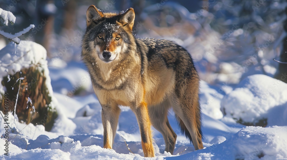 Fototapeta premium Bavaria- european wolf standing in snow