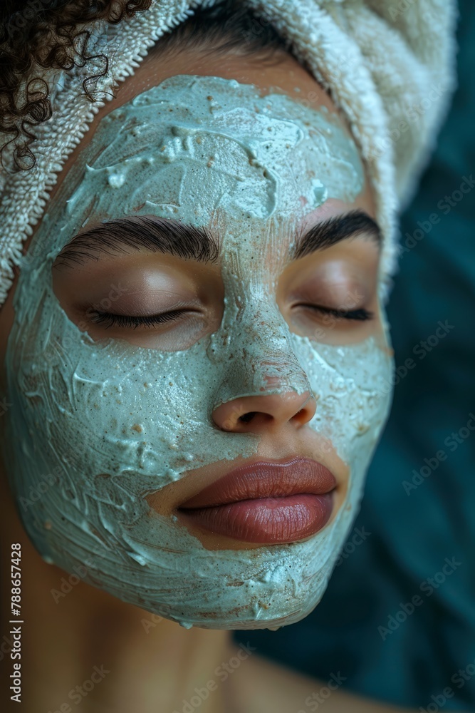 Fototapeta premium Woman wearing face mask and towel on head