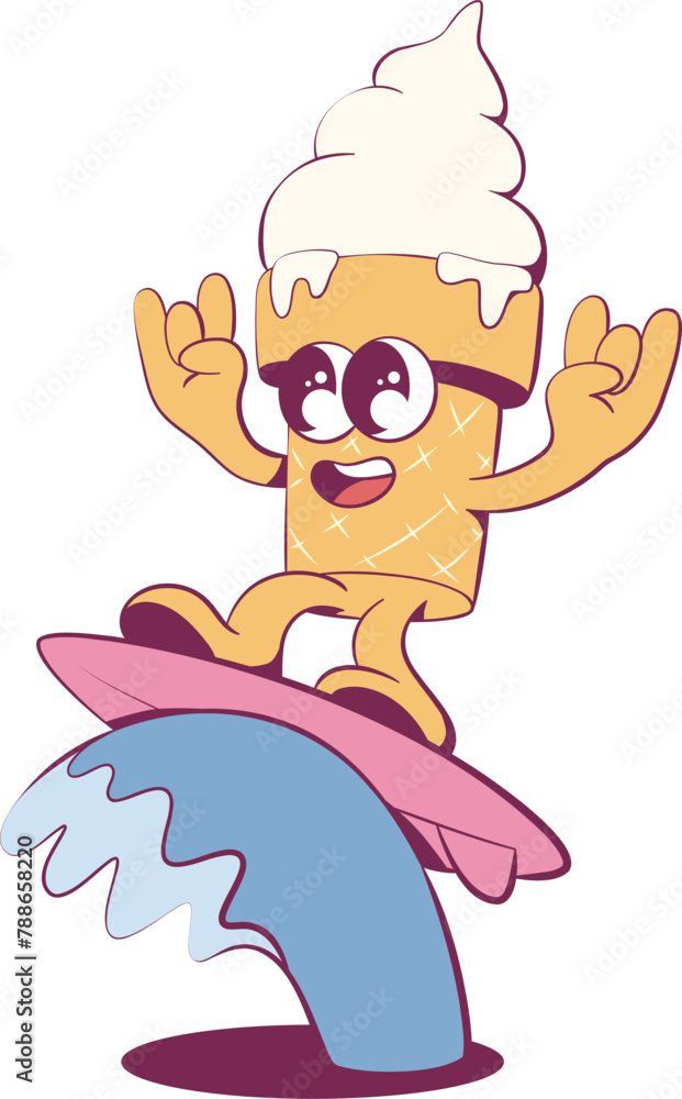 Retro groovy ice-cream mascot character Retro groovy ice-cream mascot character