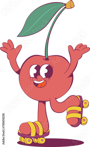 Retro cherry groovy mascot character