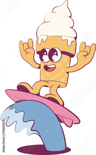 Retro groovy ice-cream mascot character