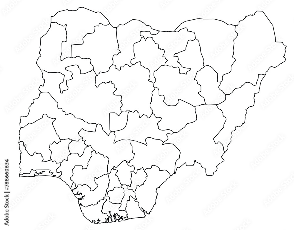Outline of the map of Nigeria with regions