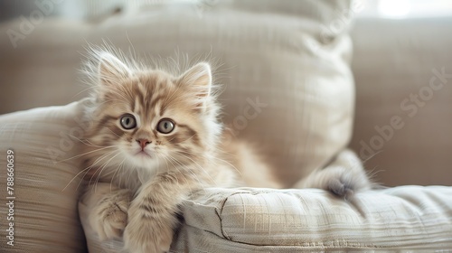Cute persian kitten playing on cat sofa
