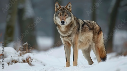 Gray wolf, wolf standing in the snow, captive, Bavaria, Germany, Europe © Elchin Abilov
