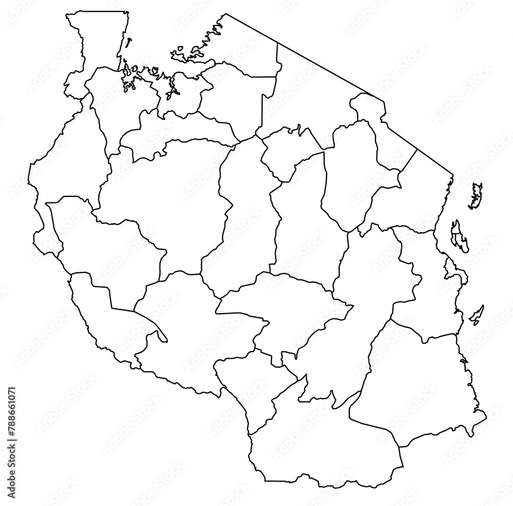Outline of the map of Tanzania with regions