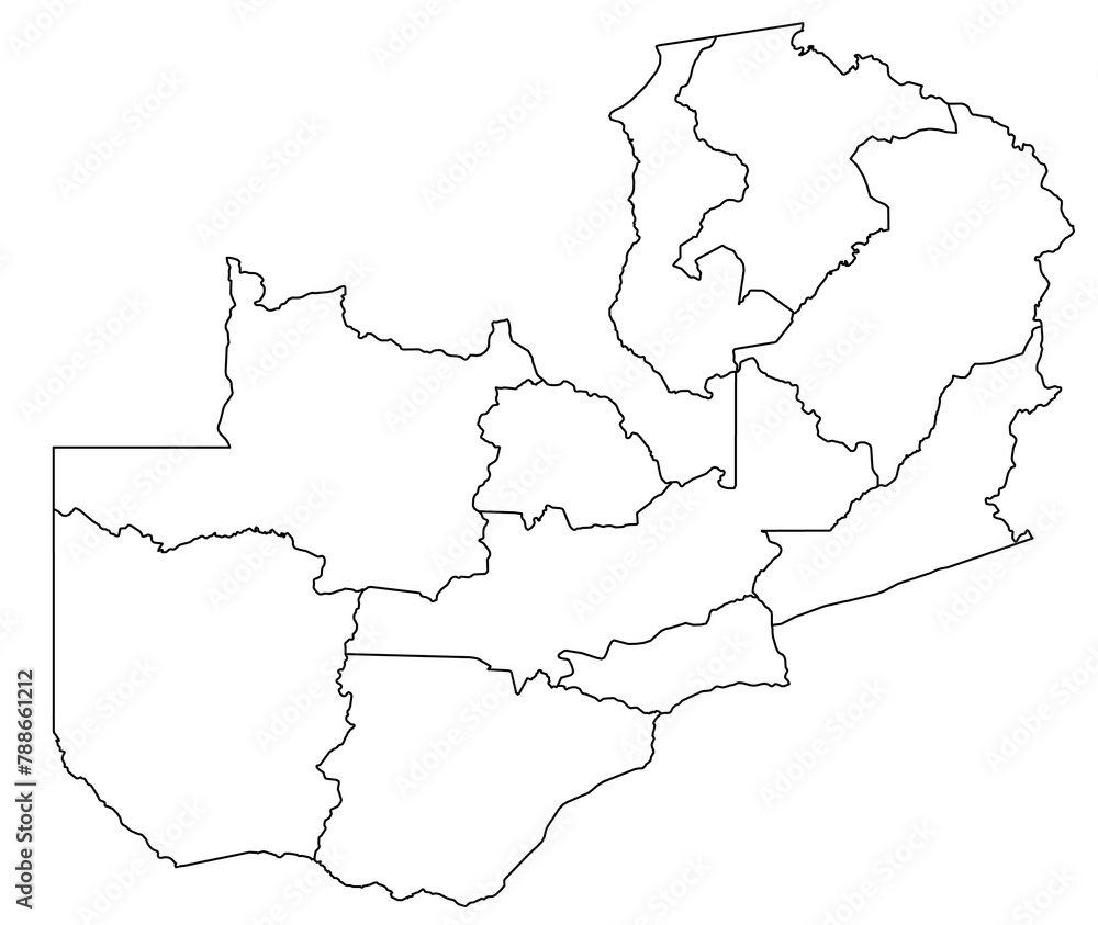 Outline of the map of Zambia with regions