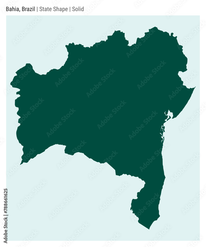Bahia, Brazil. Simple vector map. State shape. Solid style. Border of Bahia. Vector illustration.