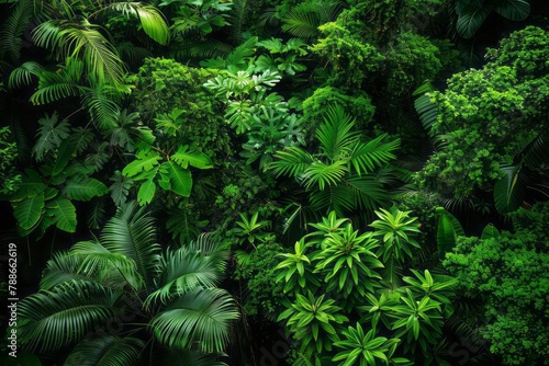 Rainforest canopy  lush greenery  vibrant ecosystem  aerial view