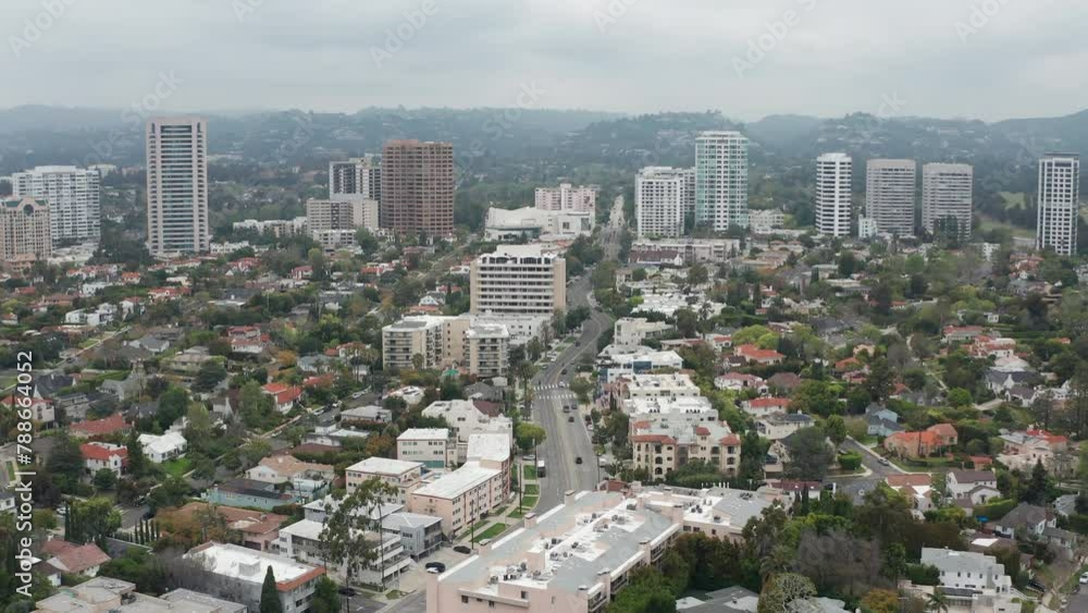 Aerial view of Westwood buildings and towers and Beverly Hills Los Angeles Aerial view of Westwood buildings and towers and Beverly Hills Los Angeles