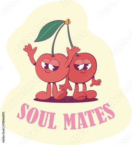 Retro groovy cherries mascots sticker
