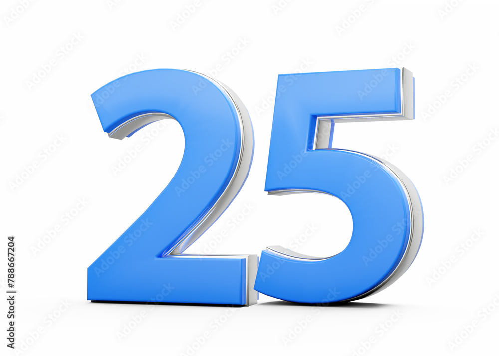3D Number 25 Twenty Five Made Of Blue Body With Silver Outline On White Background 3D Illustration 3D Number 25 Twenty Five Made Of Blue Body With Silver Outline On White Background 3D Illustration