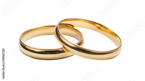 Two golden wedding rings isolated on transparent background.