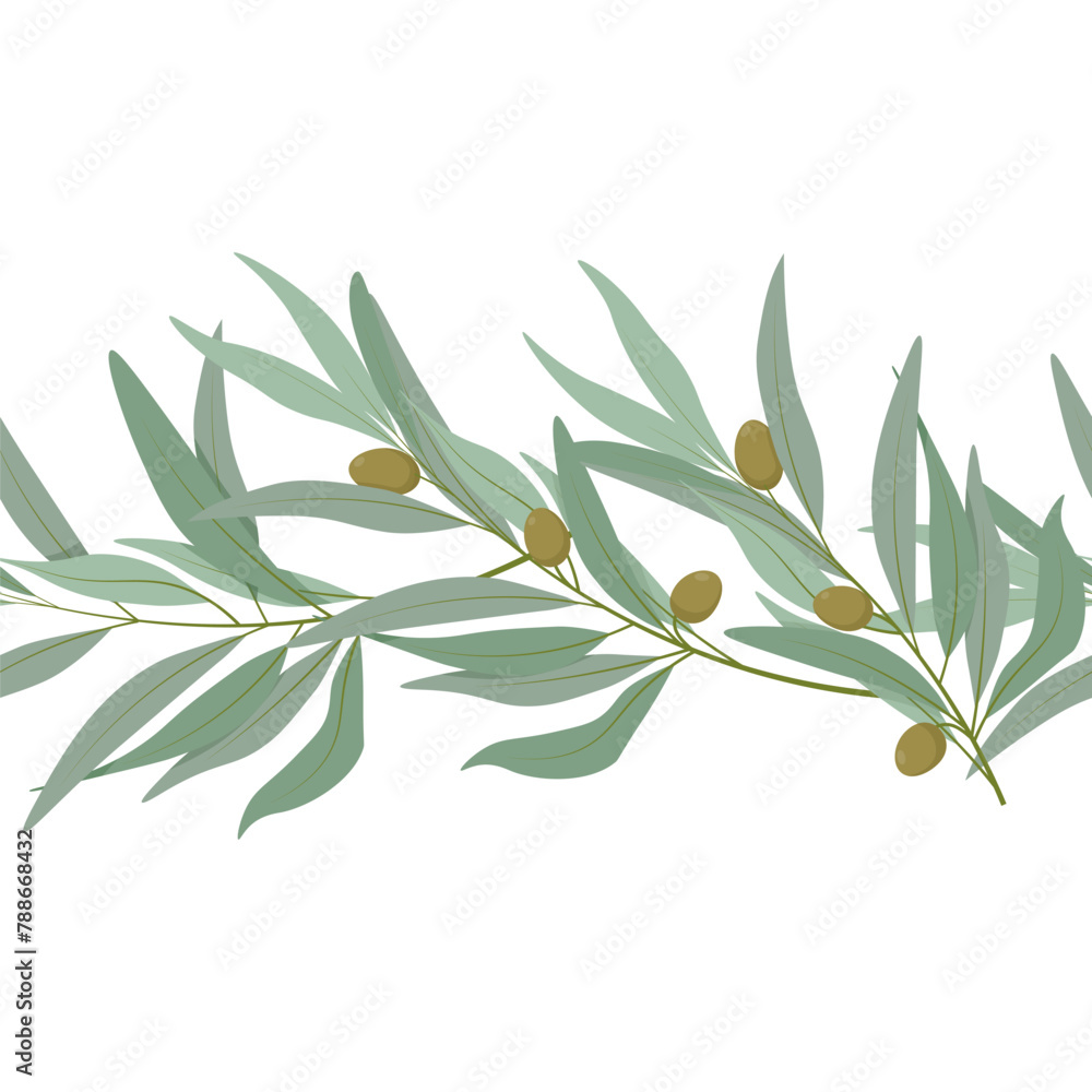 Seamless border of olive branches with olives