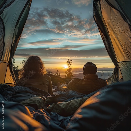 Tent adventure: Enjoying sunset scenery