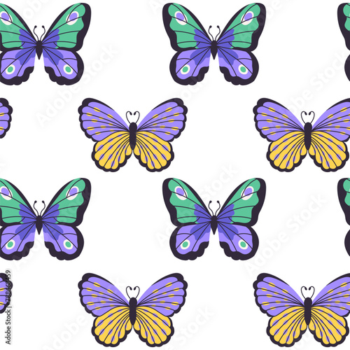 Seamless vector pattern, with butterflies isolated on white background, decorative design © Елена Шукайлова