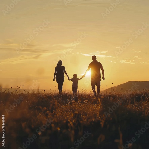 Sunset Stroll: Family Enjoying Quality Time Outdoors