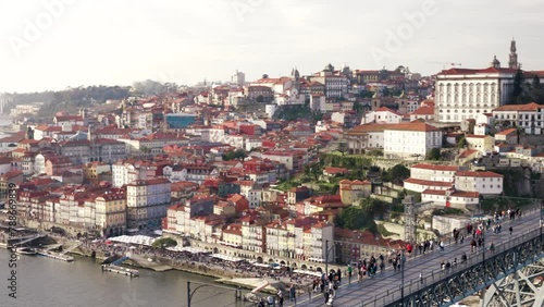 Porto, Portugal beautiful view of the Douro river, the old town, Bridge Ponte Dom Luis, and the Cais da Ribeira