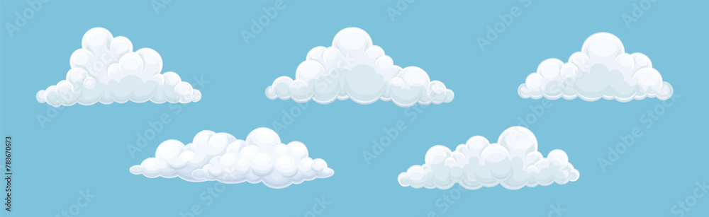 Fluffy Soft Cloud Isolated on Blue Background Vector Set Fluffy Soft Cloud Isolated on Blue Background Vector Set