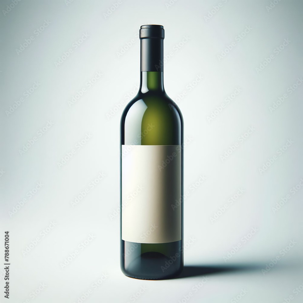Classic Wine Bottle, Green Glass with Blank Label, Elegant Beverage Presentation, isolated on a white background Classic Wine Bottle, Green Glass with Blank Label, Elegant Beverage Presentation, isolated on a white background