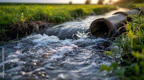 Sunset Serenade  Water s Flow Through Countryside. Concept Calm Landscapes  Golden Hours  Nature Beauty