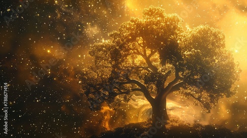golden tree of life  spiritual symbol  galaxy in background  universe