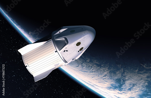 Commercial spaceship in outer space. 3d illustration.