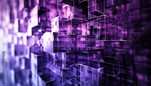 A digital background with an array of overlapping squares in shades of dark purple and light blue, creating the illusion that they form a threedimensional structure Generative AI photo