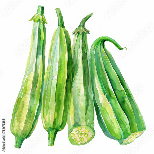 vegetable - Dainty.Okra.illustration ,.watercolor