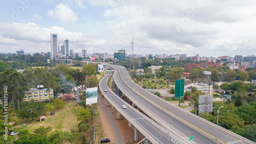 Aerial view of empty modern expressway in Nairobi, Kenya.