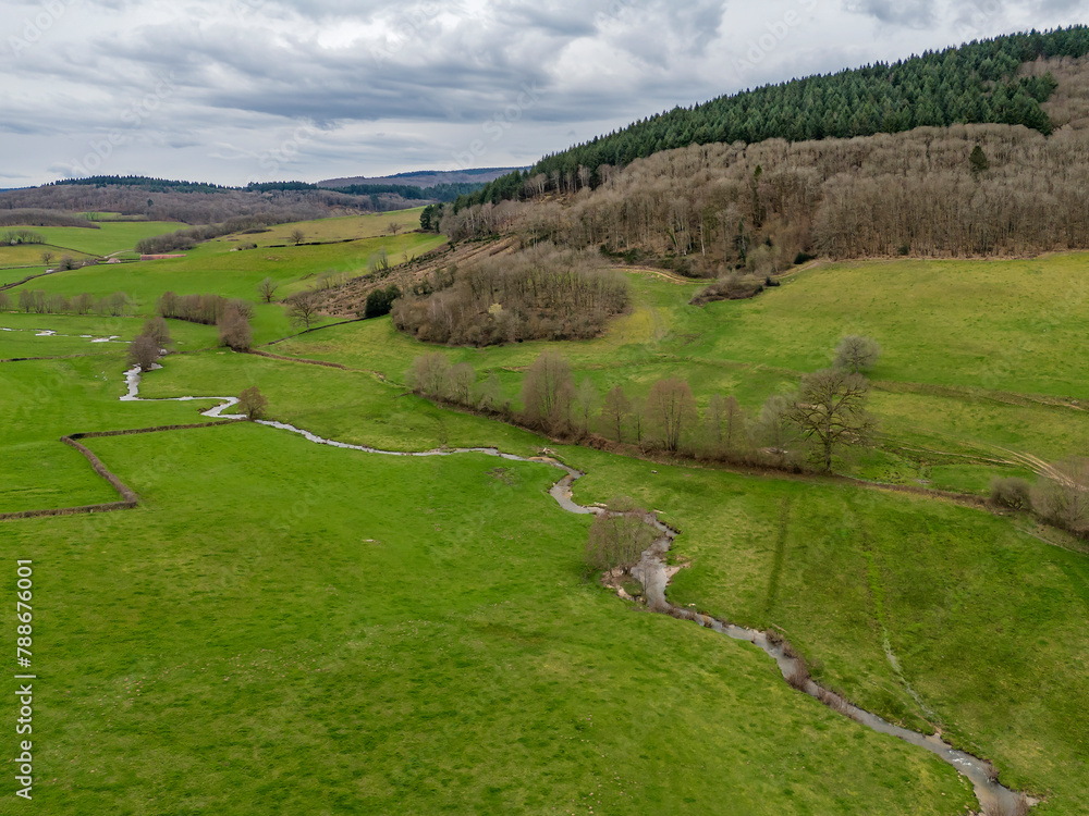 Aerial view of beautiful countryside landscape with river, Saone-et-Loire, France. Aerial view of beautiful countryside landscape with river, Saone-et-Loire, France.
