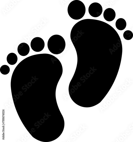 Baby footprint flat icon black vector stock for poste newborn, kids feet sign. Traces of bare fee isolated on transparent background. Print Kid step for trail Walking