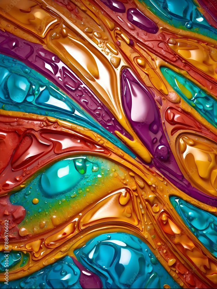 Fototapeta premium Vibrant Colorful Glossy Liquid Background with Textures, Waves, and Bubble Effects - Abstract Aesthetic Minimalist Design for Wallpaper, Backdrop, and Graphic Projects