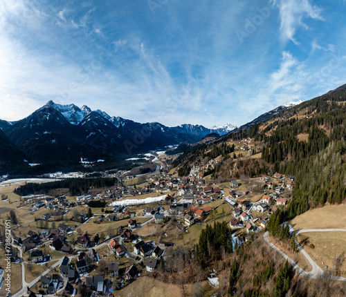 Aerial view of mountain peaks in Drava Valley, Berg im Drautal, Carinthia, Austria. photo