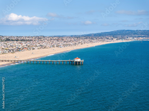 Aerial view of Manhattan Beach Pier, Manhattan Beach, California, United States. photo