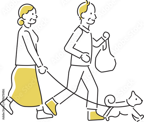 定番　伝わる 人物イラスト 走る　シニア夫婦　ショッピング