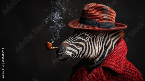  red garments conceal stripes; pipe protrudes, smoke ascends photo