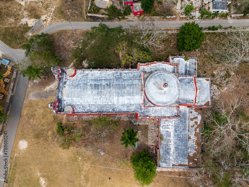 Aerial view of Mayan church in Sotuta, Yucatan, Mexico. photo