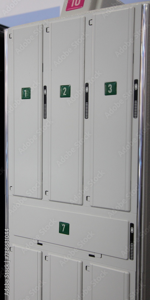 Locker room closed metal boxes for clothing storage