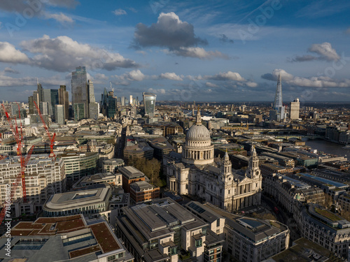 Aerial view of modern metallic structure of St Paul's Cathedral, City of London, United Kingdom. photo