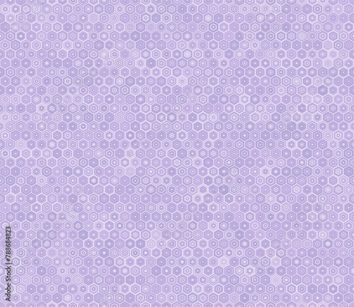 Hexagon geometric shapes background. Hexagon stacked mosaic cells. Purple color tones. Regular hexagon shapes. Tileable pattern. Seamless vector illustration.