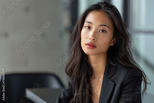 Portrait of young mixed race Asian businesswoman sitting © darshika