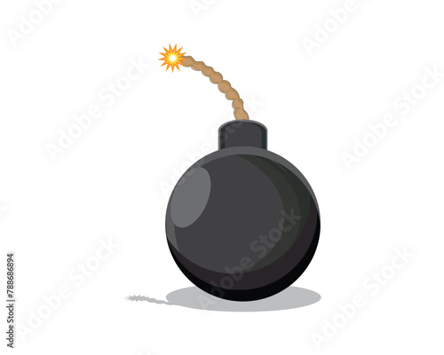 vector illustration design of a round bomb with a black color and a fuse rope at the top that is burning with fire
