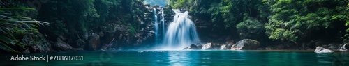 Peaceful Waterfall in Tropical Jungle Setting