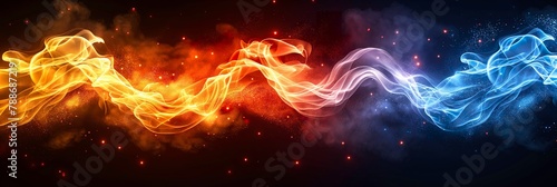 Dynamic abstract waves of fiery and icy smoke create a stunning visual for web banners and creative backgrounds