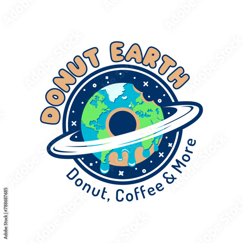 Donut Earth Logo Design. Donuts store logo. Patisserie, cafe or bakery emblem.