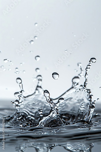 Sequence of raindrops hitting a flat surface, creating multiple small splashes, each drop rendered with precision, isolated on white