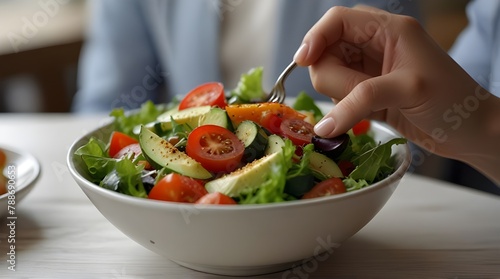 Close up of vegetable salad serving in restaurant cost .Generative AI