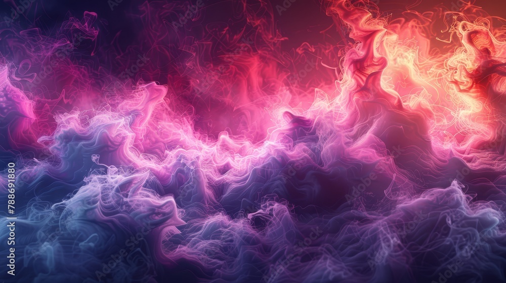 A group of pink and blue smoke swirls against a black backdrop Red and pink smoke trails are present on the image's left side A group of pink and blue smoke swirls against a black backdrop Red and pink smoke trails are present on the image's left side