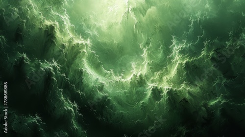  A painting of a green-black vortex with light emanating from its core